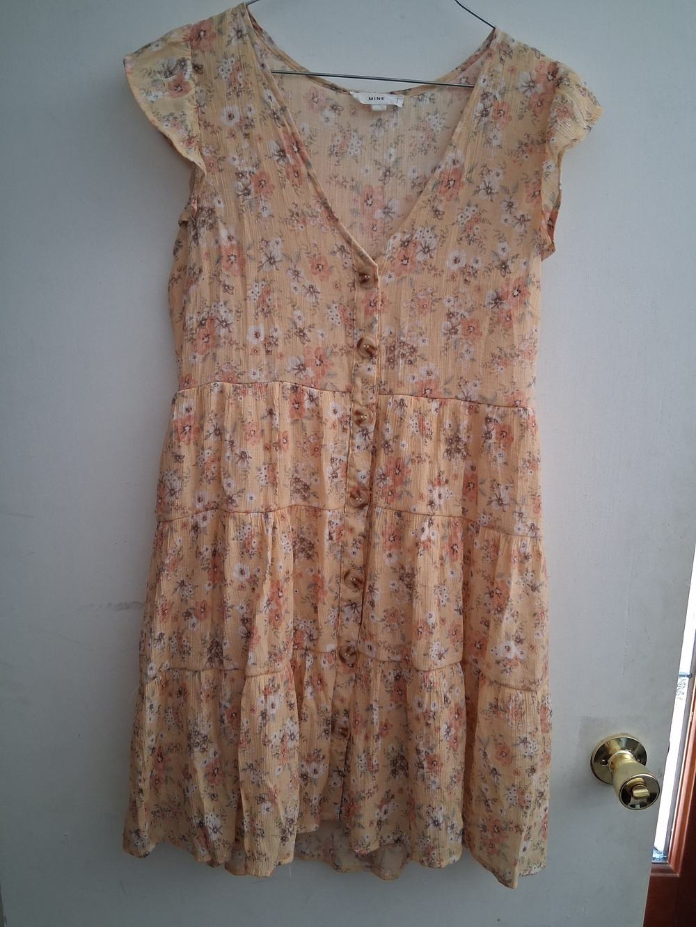 mine Peach Floral Tiered Mini Dress